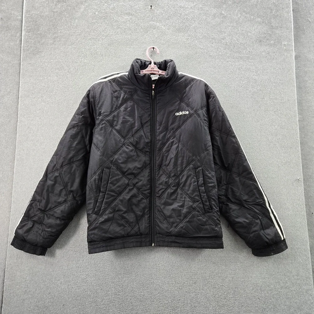 VINTAGE‎ Adidas Men Jacket XL Black Embroidered Activewear Quilted Zipper Long